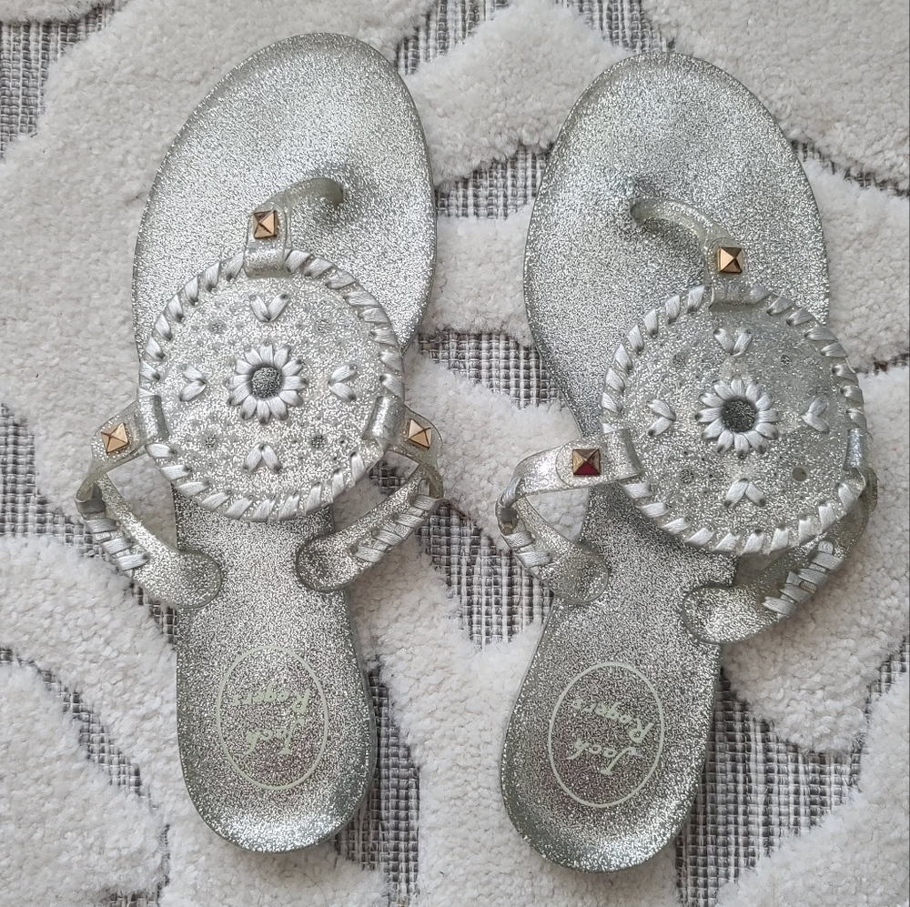 Jack Rogers silver flip flops